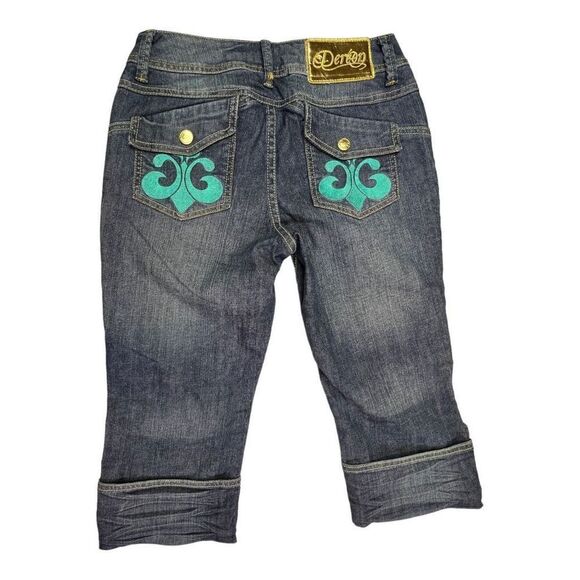 Dereon Beyonce Jean Shorts Women ½ Blue Embroidered Denim Medium Wash Mid Rise - Picture 2 of 12